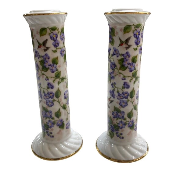 Set Of 2 Crystal Cathedral Ministries Hummingbird Club 2003 Porcelain Candle Sti - Picture 2 of 10